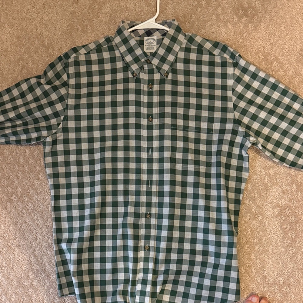 Brooks Brothers Green and White Plaid Shirt